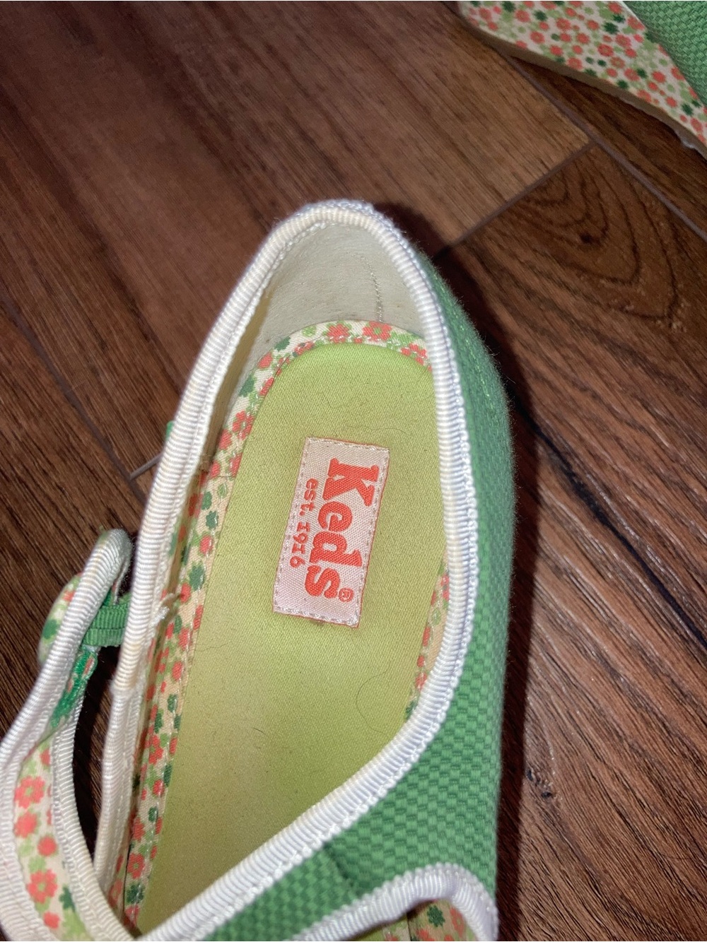 Keds Mint Green Floral Wedge shoe 70s style size 9.5 - Picture 7 of 7